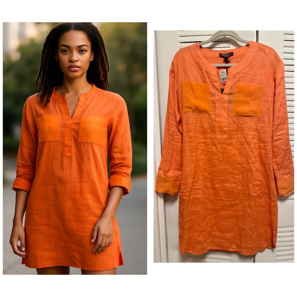 NWT - Women's Tommy Bahama Linen Shirt Dress Orange Coral